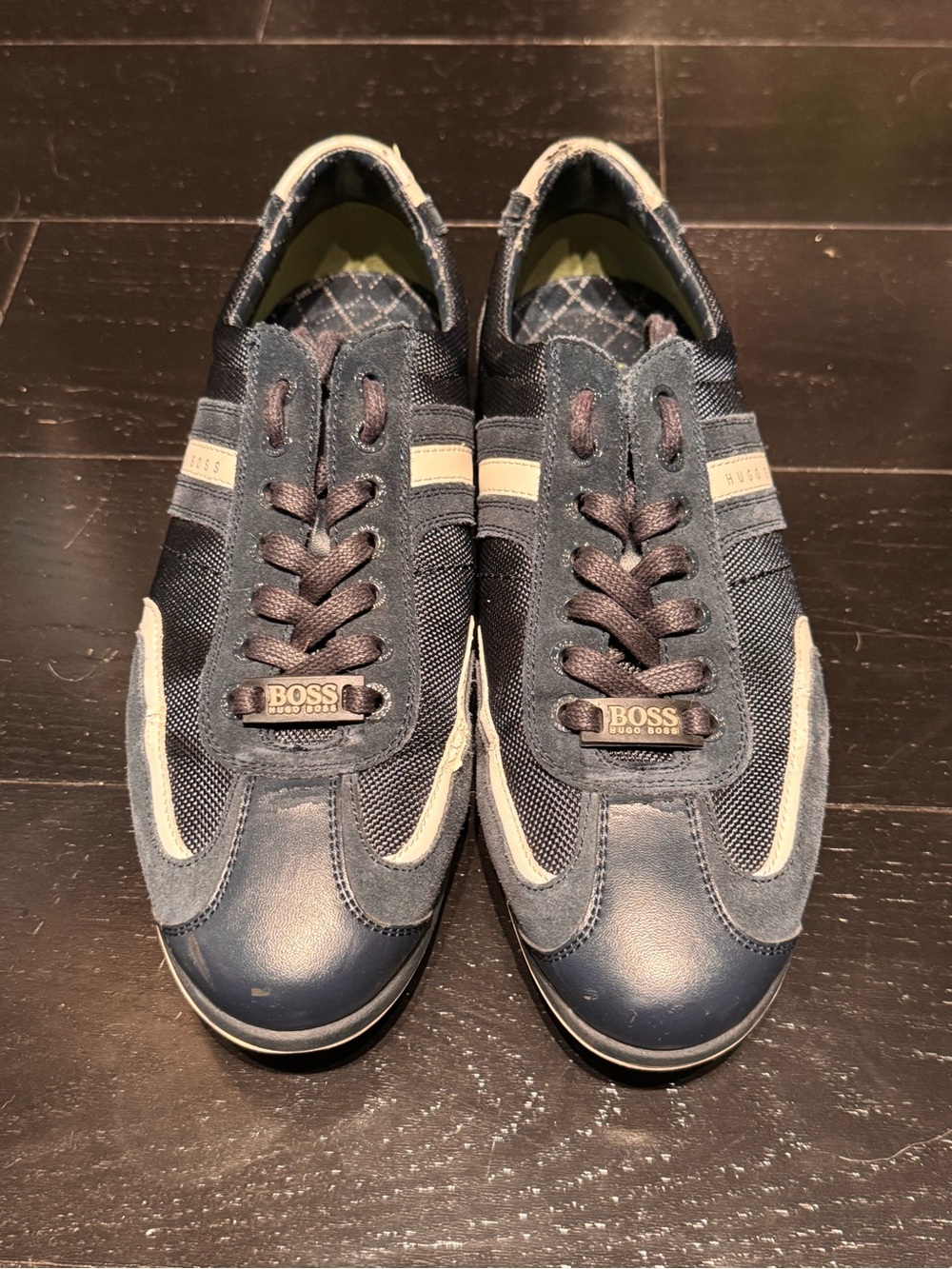 Boss Men's Navy and Cream Lace-Up Sneakers